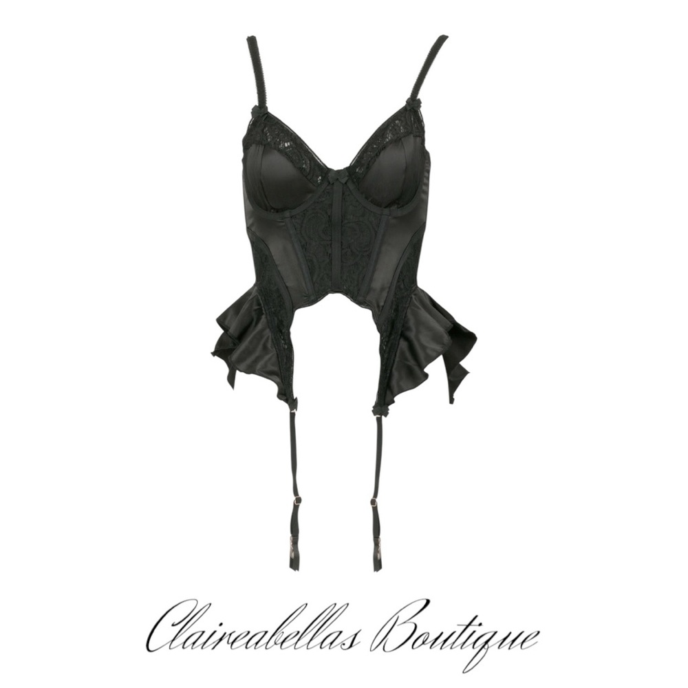 Love, Vera - Black Satin Bustier with Garters